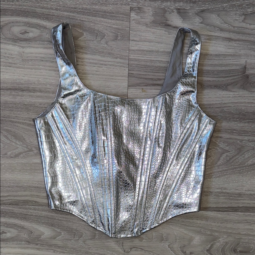 New Forever 21 Silver Metallic Corset like Top